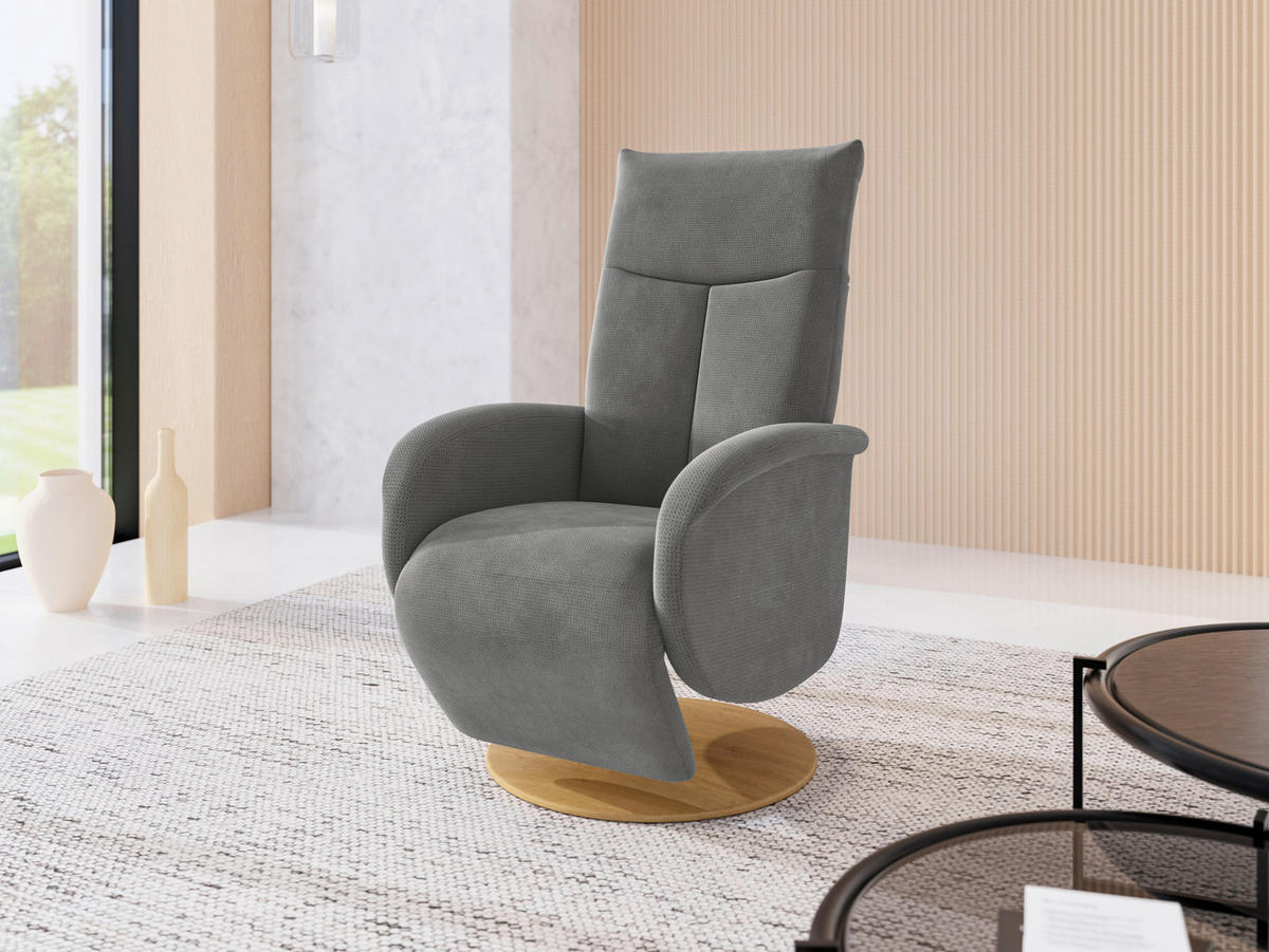 RELAXSESSEL GLENDALE E Flachgewebe Kopfteilverstellung, Rücken echt    - Eichefarben/Grau, KONVENTIONELL, Holzwerkstoff/Textil (75/112/82cm) - Sit & More