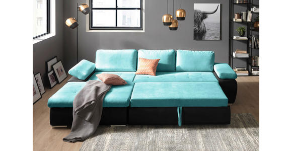 ECKSOFA in Flachgewebe Schwarz, Türkis 175/271 cm - Türkis/Schwarz, Design, Kunststoff/Textil (175/271cm) - Xora