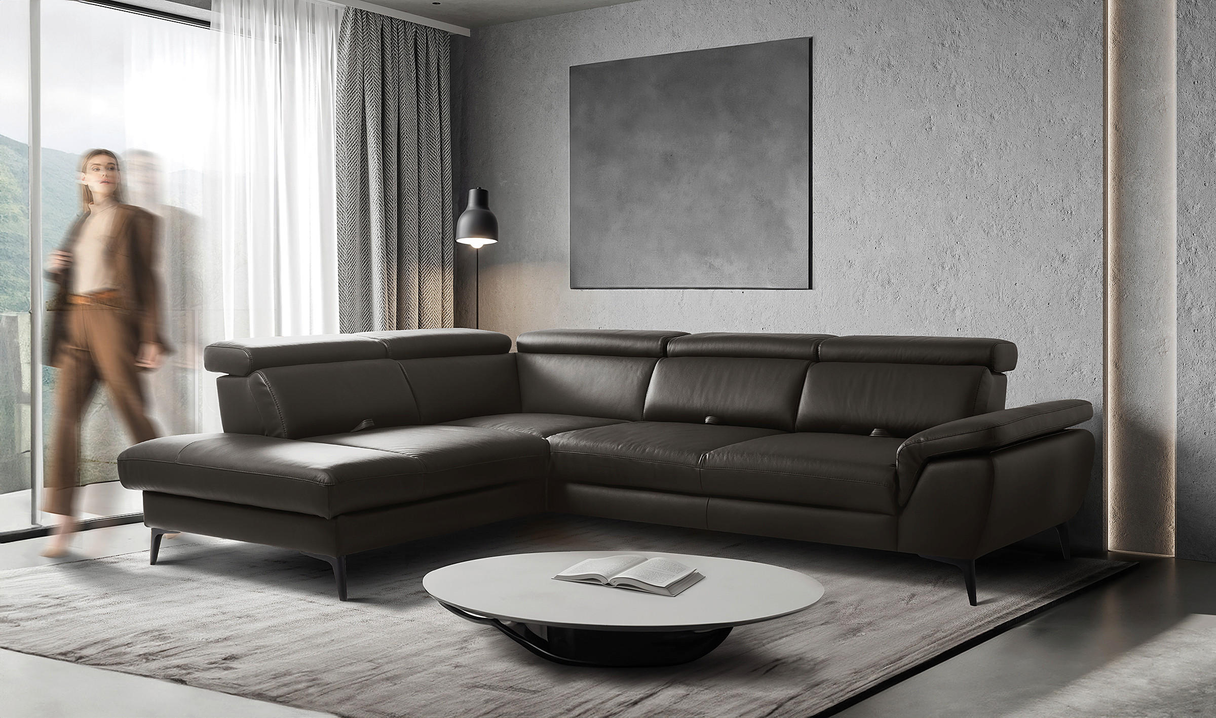 ECKSOFA  in Lederlook Echtleder Dunkelbraun  220/274 cm  - Dunkelbraun/Schwarz, Design, Leder/Textil (220/274cm) - Livetastic