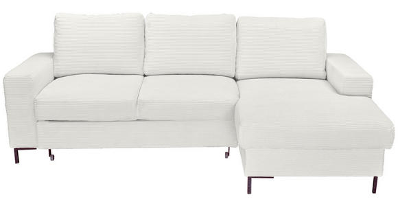 ECKSOFA Creme Cord  inkl. Rückenkissen, Bettkasten, Schlaffunktion, Rücken echt, Liegefläche im Originalstoff  - Creme/Schwarz, KONVENTIONELL, Textil/Metall (240/150cm) - Carryhome