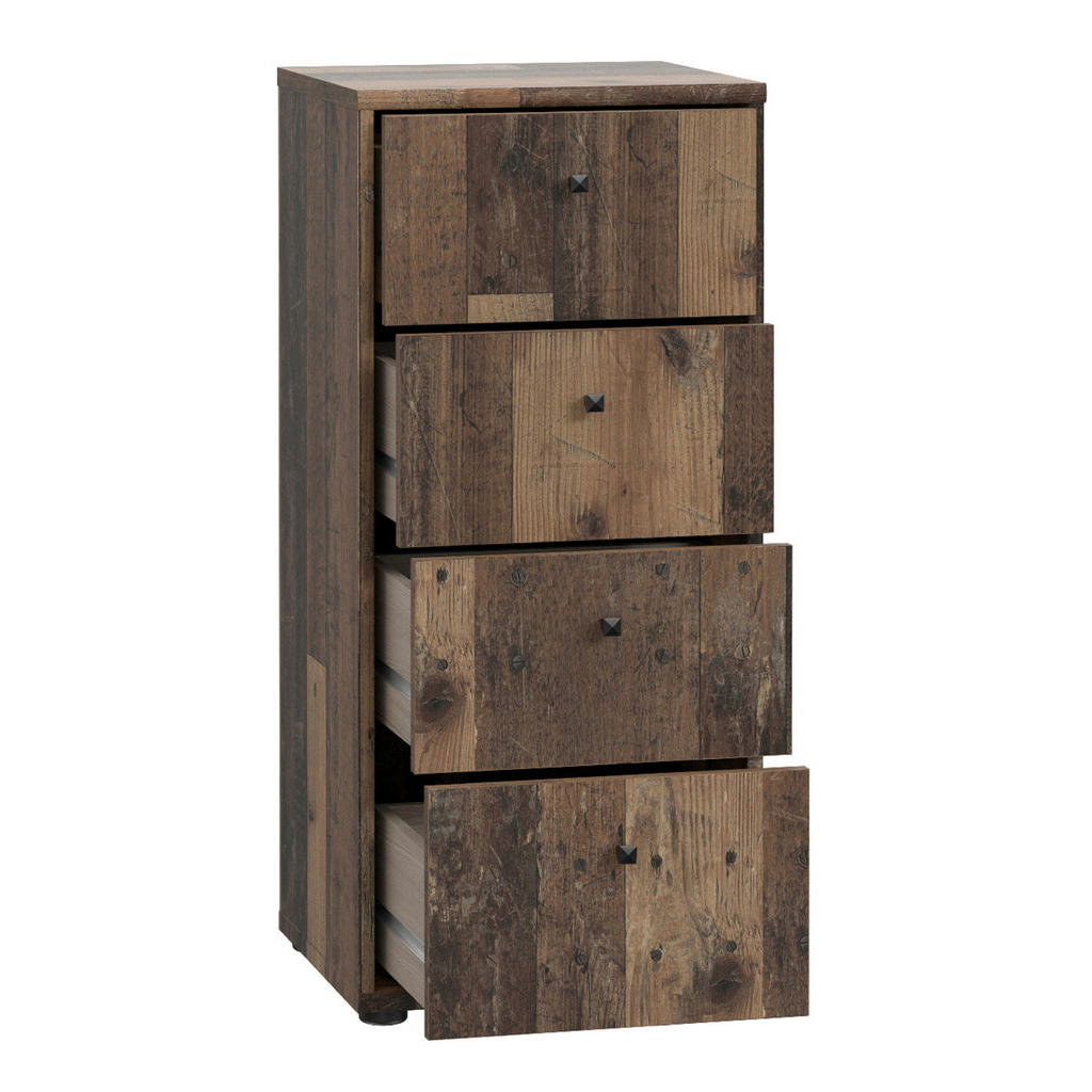 Thumbnail - Kommode, Dunkelbraun, Graubraun, Kunststoff, 4 Schublade(n) Schubladen, 38.6x85.5x34.8 cm, Typenauswahl, Beimöbel erhält...