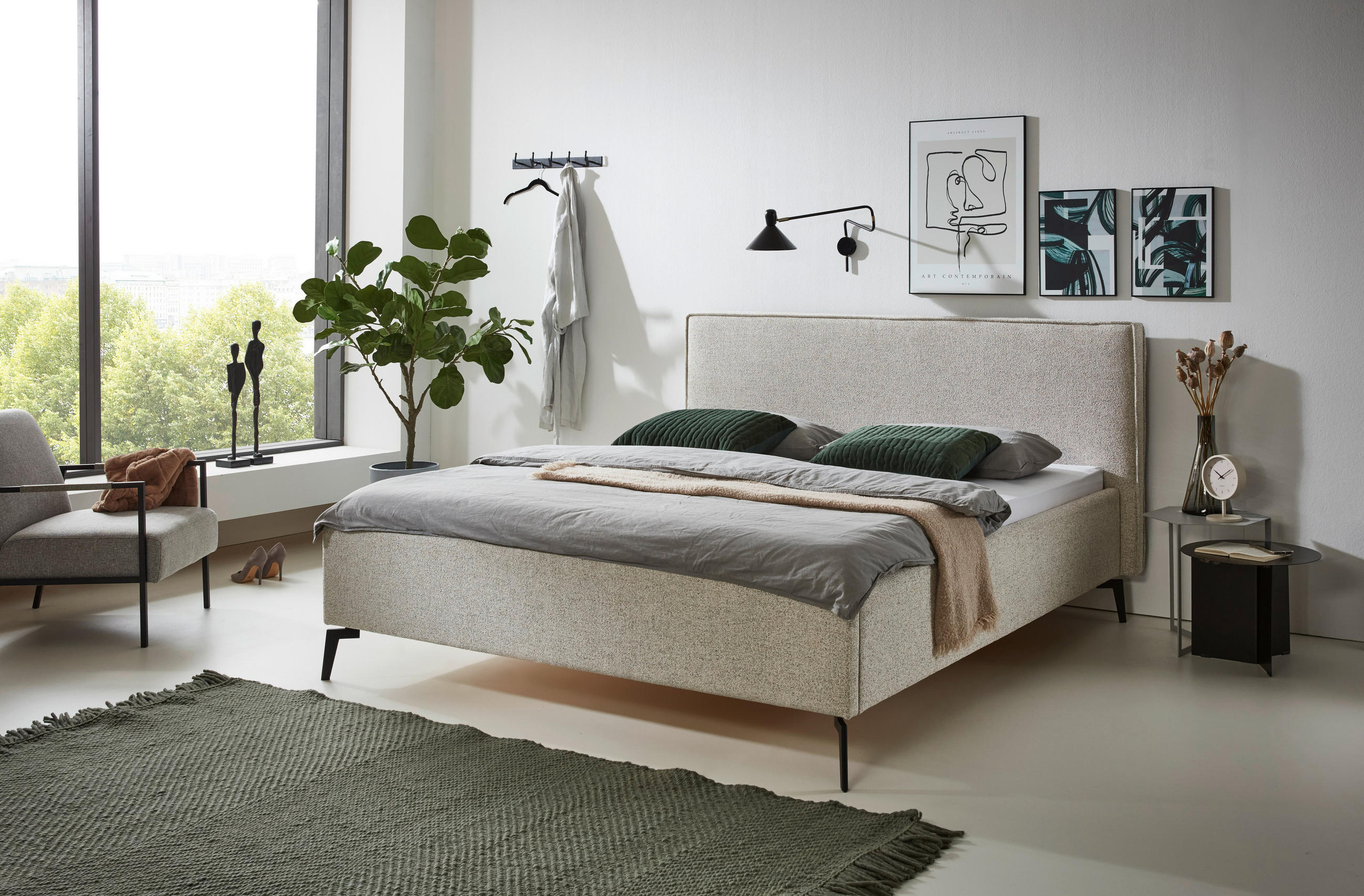 POLSTERBETT 180/200 cm,  in  - Beige/Schwarz, Design, Textil/Metall (180/200cm) - home24