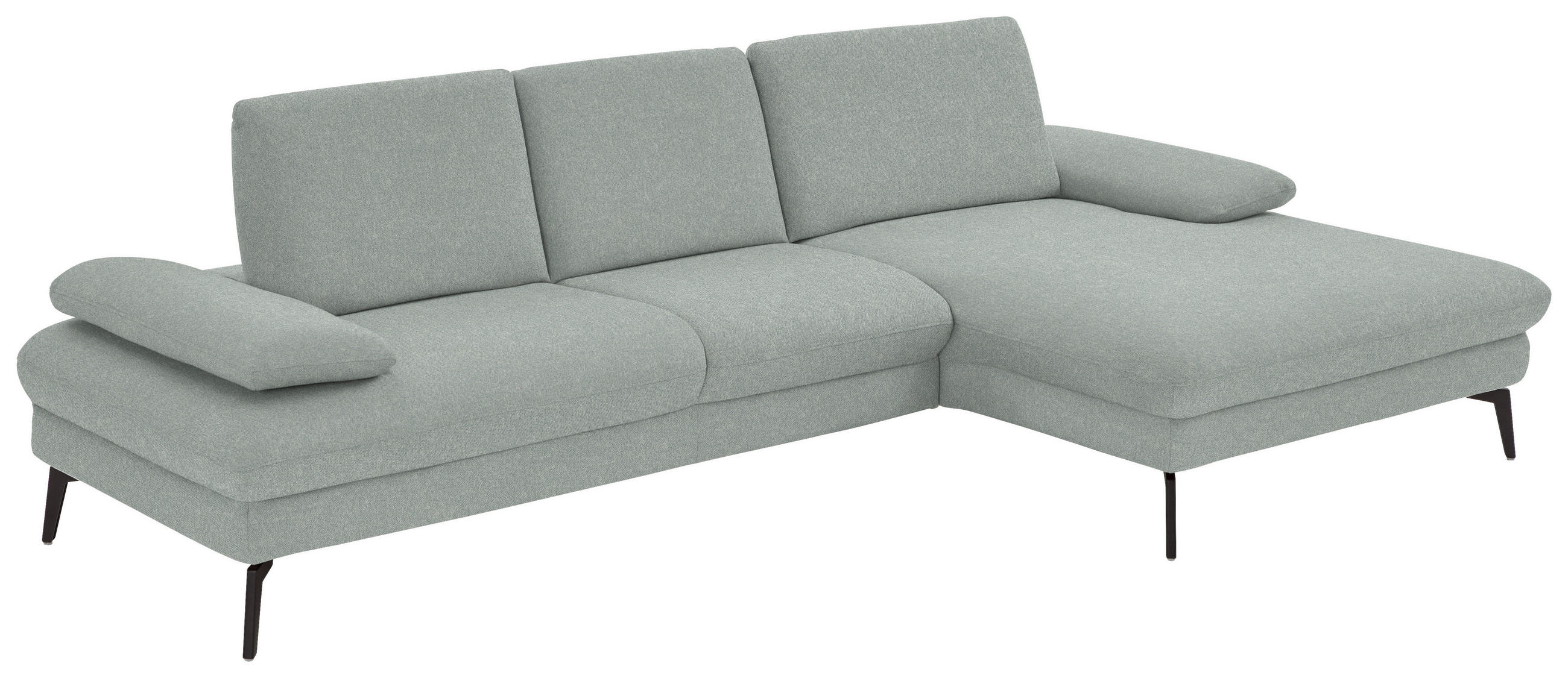 ECKSOFA in Chenille, Mikrofaser Hellblau, Salbeigrün  299/157 cm  - Salbeigrün/Schwarz, Design, Textil/Metall (299/157cm) - Dieter Knoll