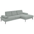 ECKSOFA in Chenille, Mikrofaser Hellblau, Salbeigrün  299/157 cm  - Salbeigrün/Schwarz, Design, Textil/Metall (299/157cm) - Dieter Knoll