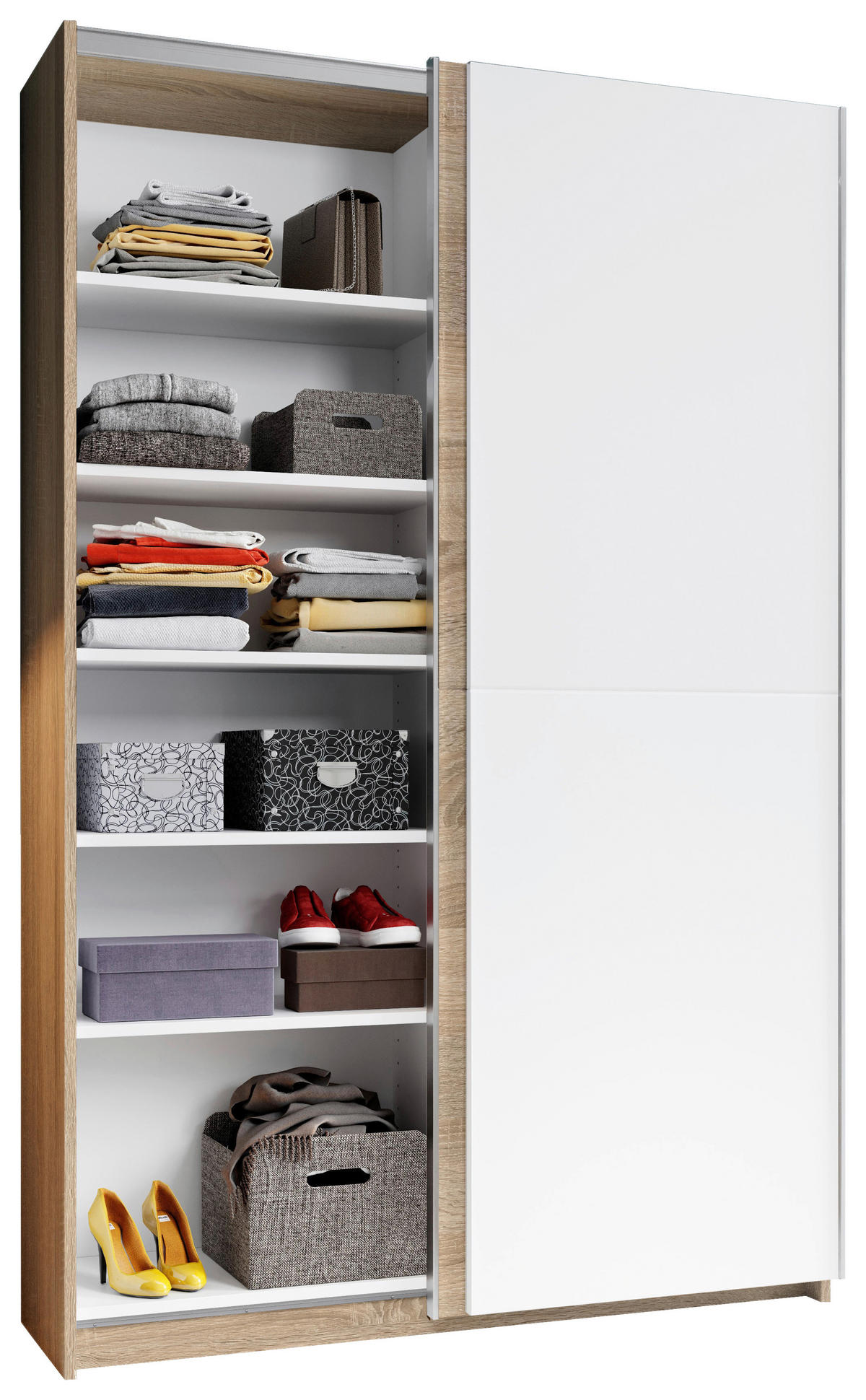 VIŠENAMENSKI ORMAR bela, sonoma hrast  125/195/38 cm  - sonoma hrast/boja aluminijuma, Dizajnerski, pločasti materijal (125/195/38cm) - Boxxx