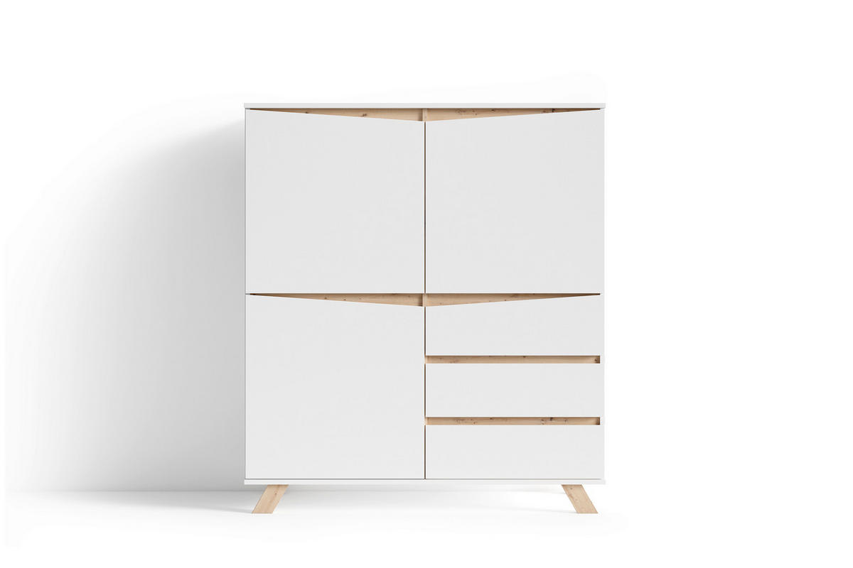 HIGHBOARD  120/137/38 cm 3 Schublade(n)  - Weiss/Eiche Artisan, Modern, Holzwerkstoff (120/137/38cm) - MID.YOU