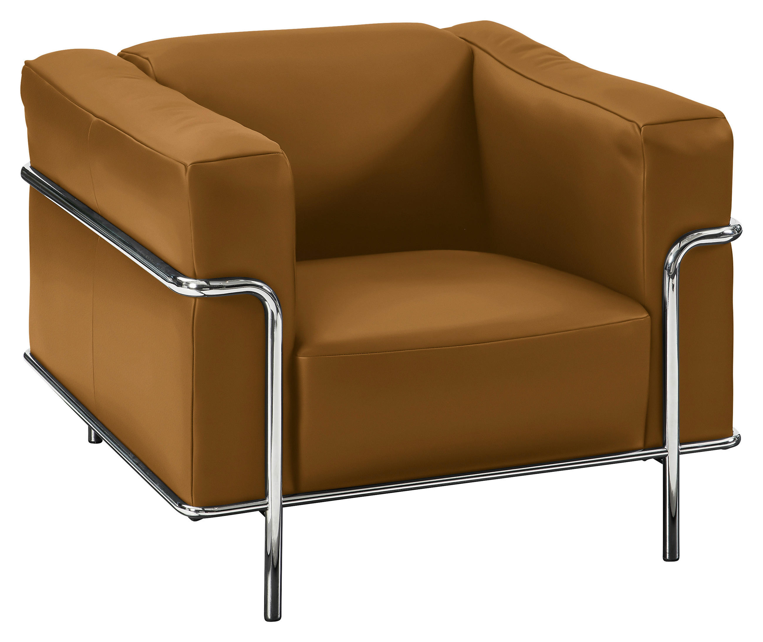 SESSEL in Echtleder Currygelb  - Chromfarben/Currygelb, Design, Leder/Metall (91/67/96cm) - Johann Jakob