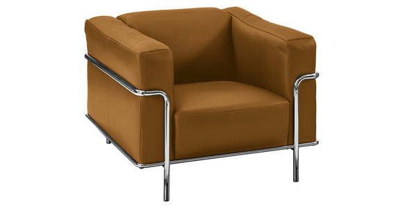 SESSEL in Echtleder Currygelb  - Chromfarben/Currygelb, Design, Leder/Metall (91/67/96cm) - Johann Jakob