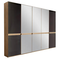 DREHTÜRENSCHRANK 250/216/58 cm,  in Graphitfarben, Eichefarben, 5 Tür(en)  - Chromfarben/Eichefarben, KONVENTIONELL, Glas/Holzwerkstoff (250/216/58cm) - Novel