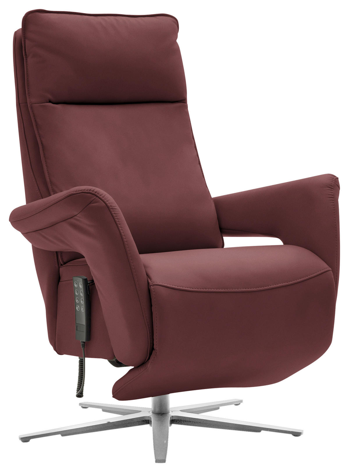 RELAXSESSEL in Leder Beere  - Edelstahlfarben/Beere, Design, Leder/Metall (79-83/116/87-176cm) - Valdera