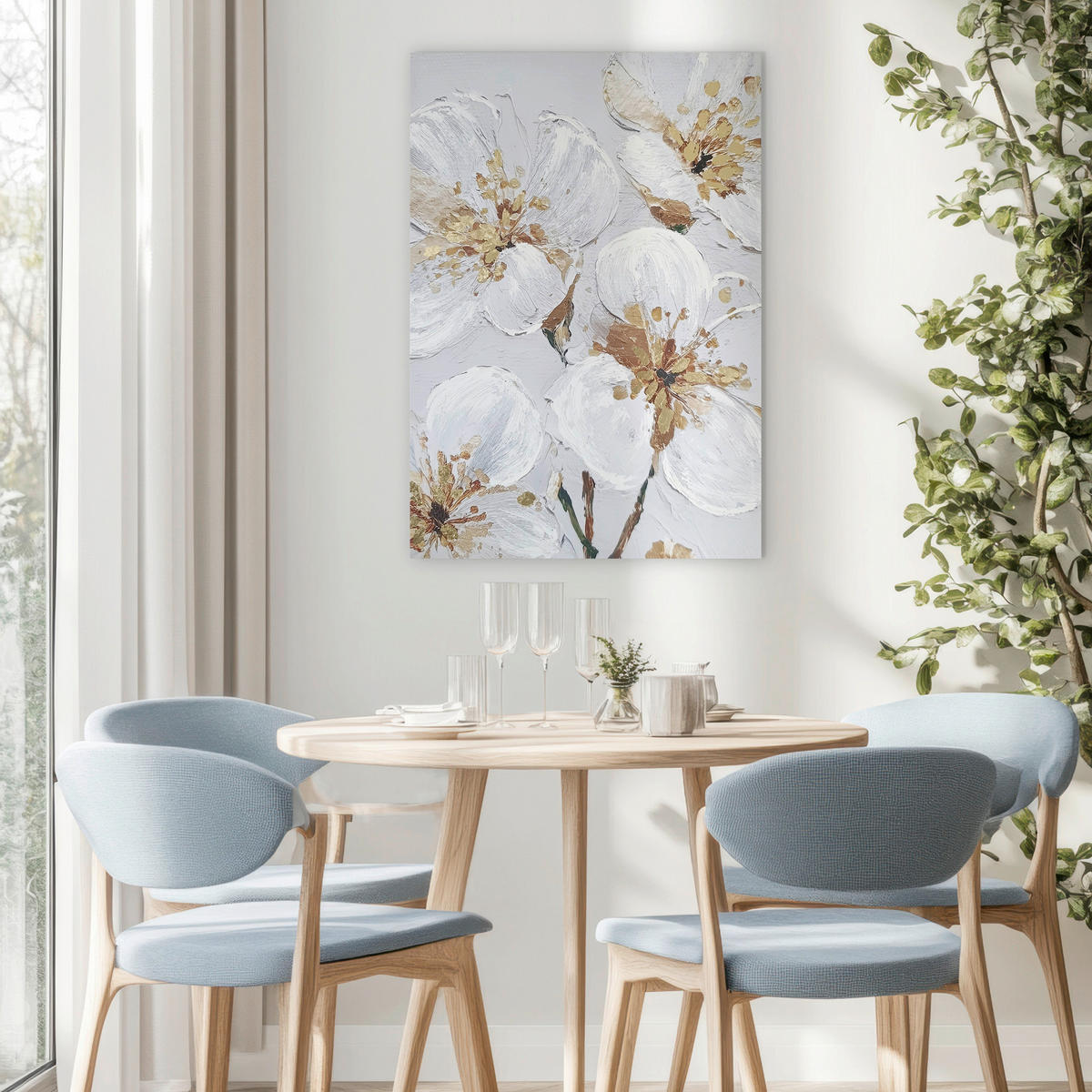 LEINWANDBILD Blumen 70/100 cm  - Goldfarben/Weiß, Basics, Holz/Textil (70/100cm)