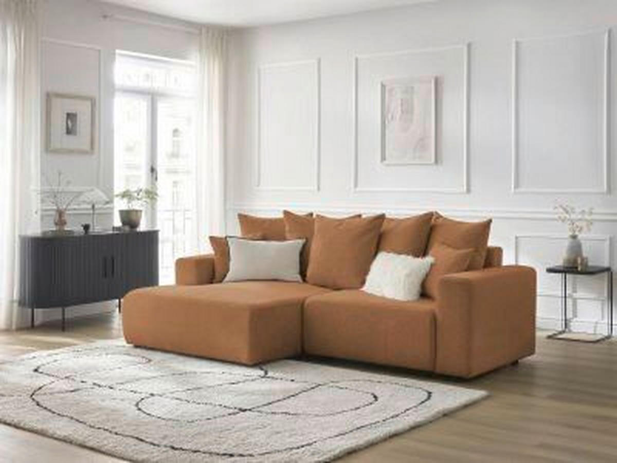 ECKSOFA Ottomane links  ATILLA Orange Flachgewebe  - Schwarz/Orange, MODERN, Kunststoff/Textil (149/244cm)