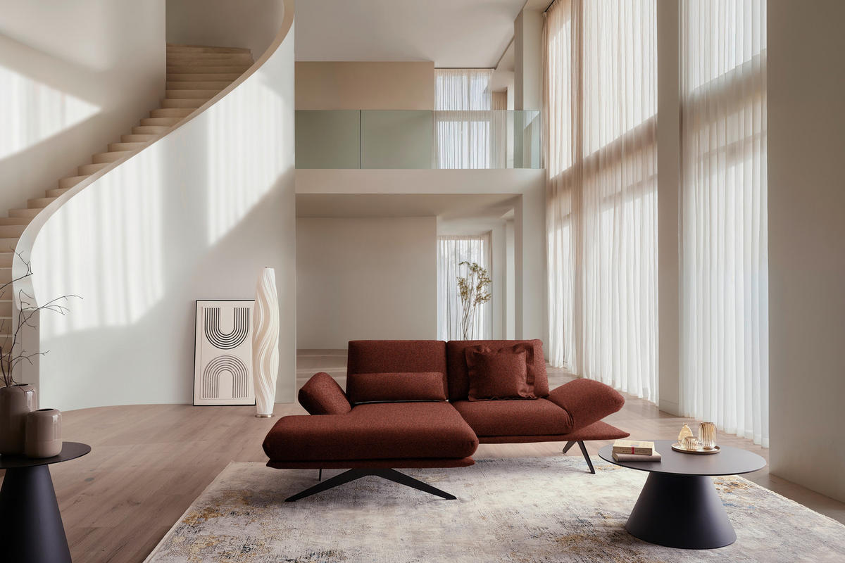 ECKSOFA  in Flachgewebe Rotorange  155/234 cm  - Rotorange/Schwarz, Design, Textil/Metall (155/234cm) - Dieter Knoll