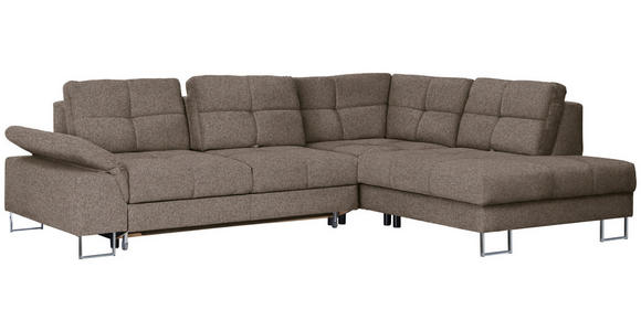 ECKSOFA in Flachgewebe Braun  - Braun, Design, Textil/Metall (296/229cm) - Novel