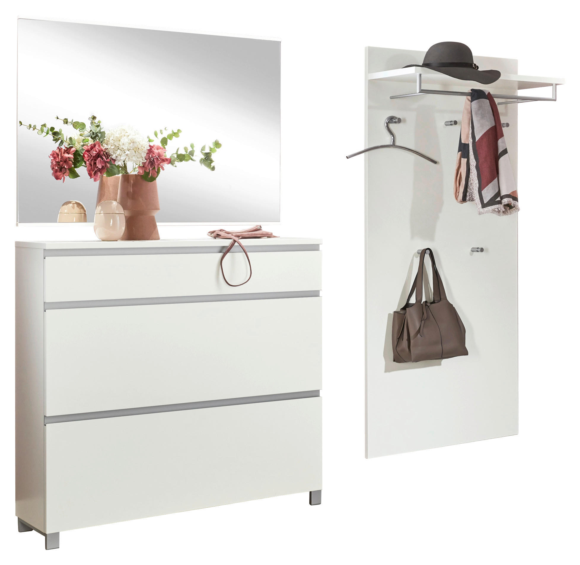 GARDEROBE 3-teilig in 205/195/31 cm - Silberfarben/Weiß, Design, Holzwerkstoff (205/195/31cm)