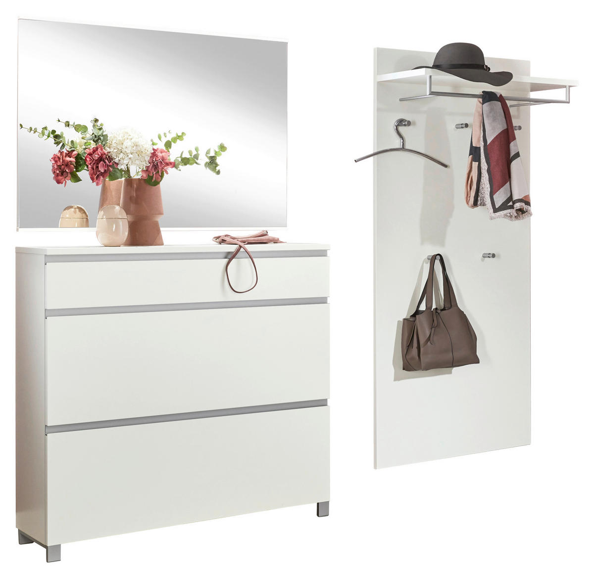 GARDEROBE 3-teilig  in 205/195/31 cm  - Weiss/Silberfarben, Design, Holzwerkstoff (205/195/31cm)