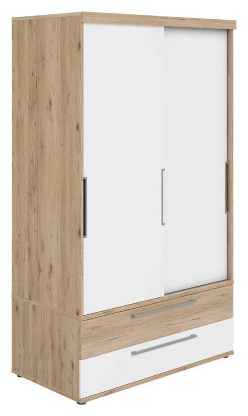 SCHIEBETÜRENSCHRANK 2-türig Weiß, Eichefarben  - Eichefarben/Silberfarben, Design, Holzwerkstoff/Metall (124/207/64cm) - Paidi