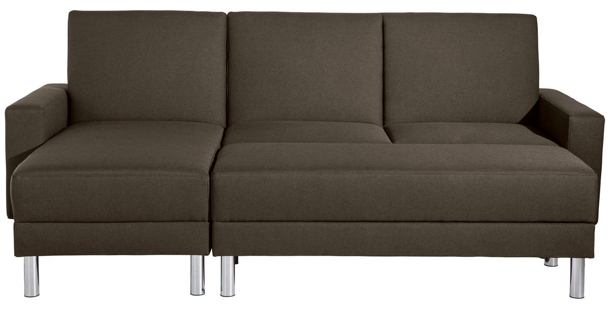 ECKSCHLAFSOFA inkl. Hocker in Braun Textil   - Chromfarben/Braun, Konventionell, Textil/Metall (152/230cm) - Max Winzer