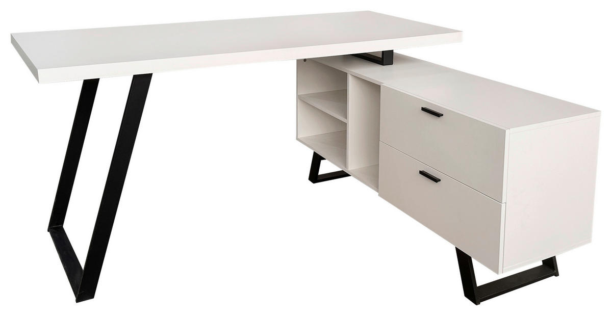ECKSCHREIBTISCH 150/60/75 cm  in Schwarz, Weiß  - Schwarz/Weiß, MODERN, Holzwerkstoff/Metall (150/60/75cm) - MID.YOU