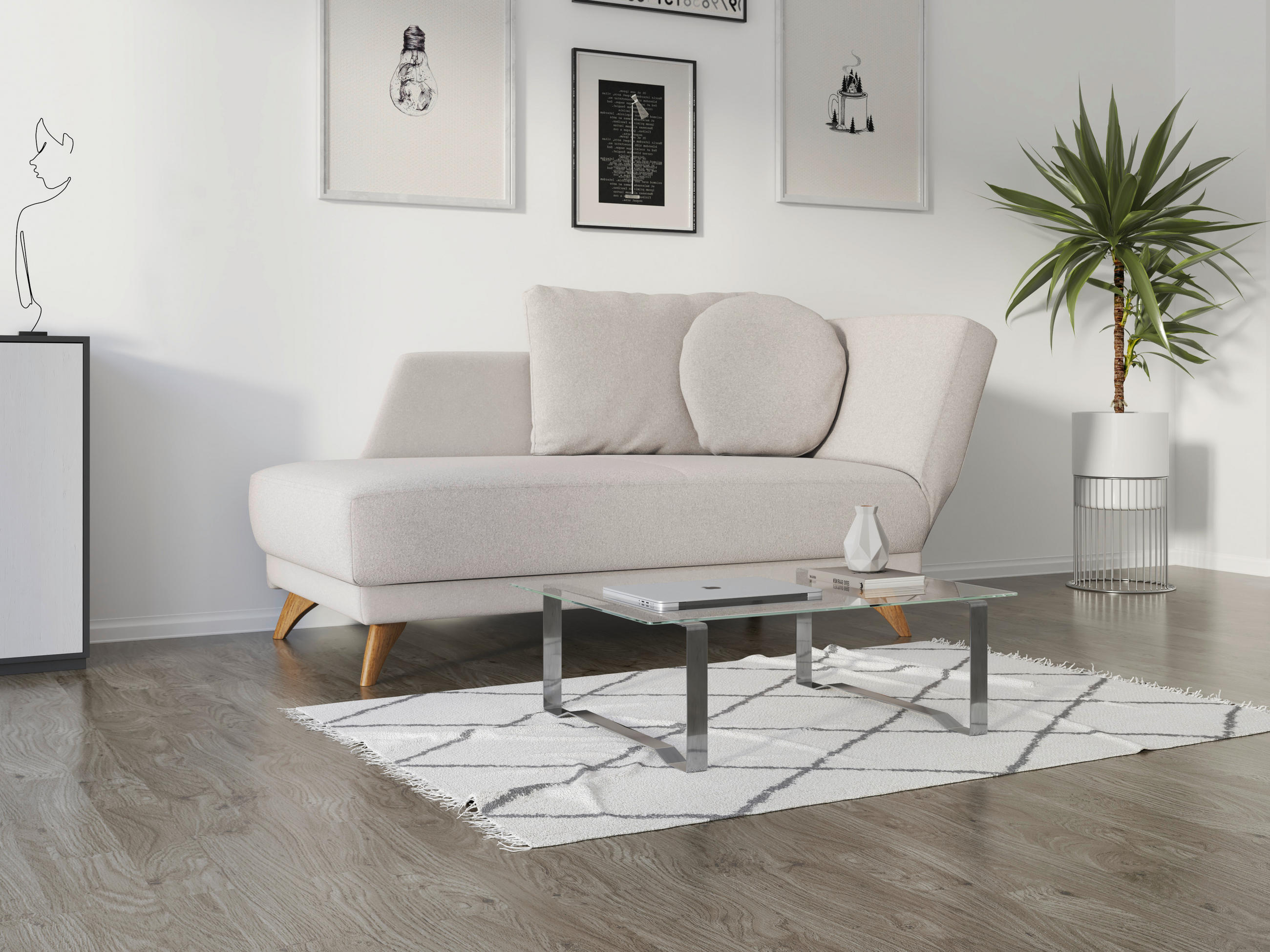 RÉCAMIERE in Flachgewebe Hellgrau  - Eichefarben/Hellgrau, Modern, Holz/Textil (205/74-87/94cm) - Bali