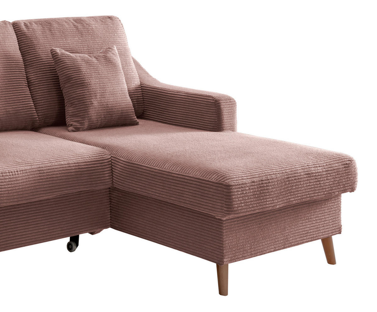 ECKSOFA in Cord Rosa  - Naturfarben/Rosa, Design, Holz/Textil (228/150cm) - P & B