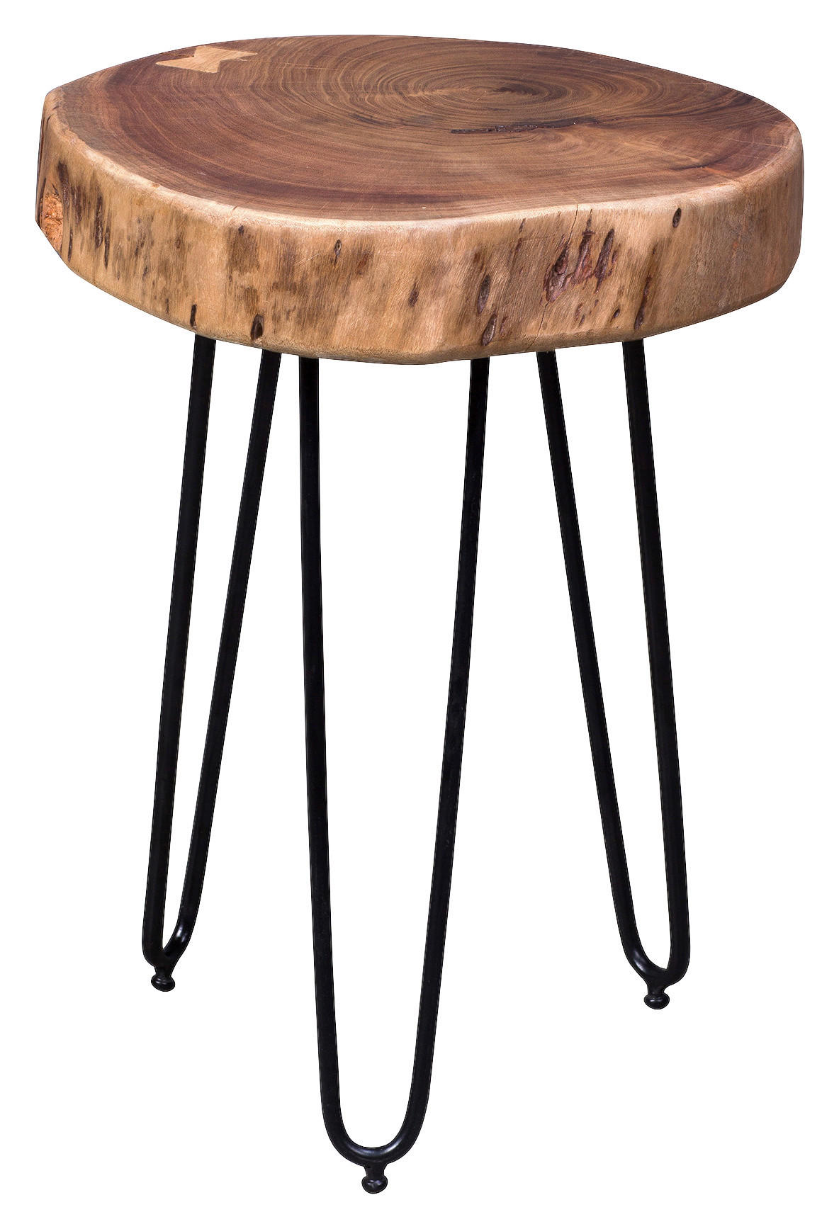 BEISTELLTISCH 35/35/45 cm Akazie massiv Akaziefarben rund  - Schwarz/Akaziefarben, Design, Holz/Metall (35/35/45cm) - MID.YOU