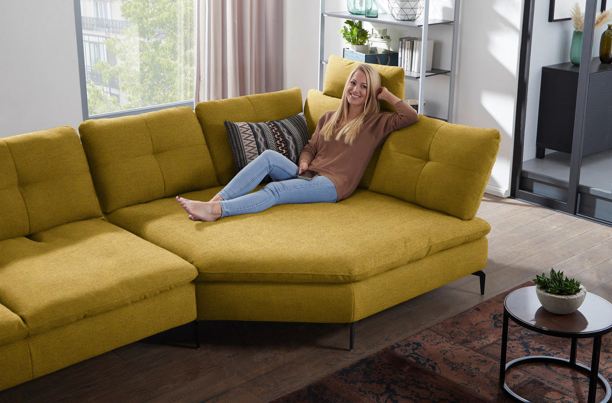 ECKSOFA in Flachgewebe Hellgrün  - Schwarz/Hellgrün, Design, Textil/Metall (344/157cm) - Chilliano