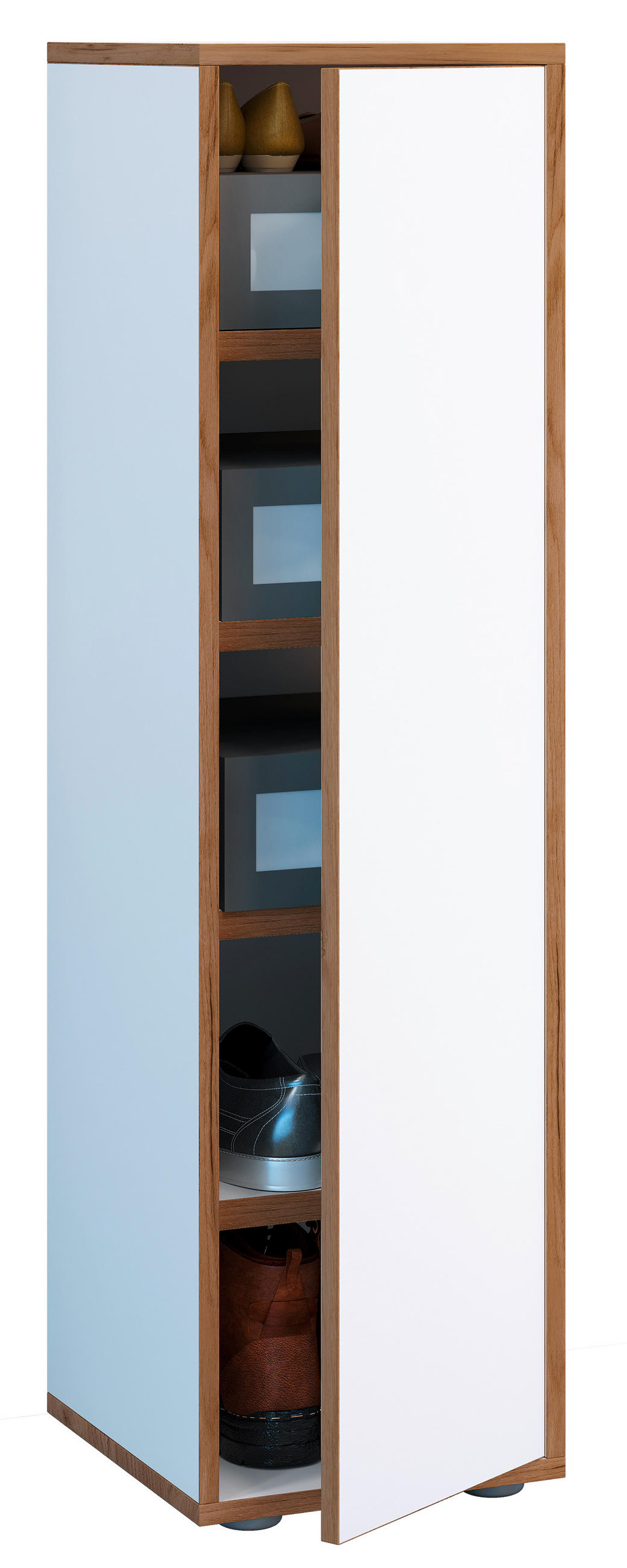 SCHUHSCHRANK Weiß, Honigeiche - Honigeiche/Schwarz, Design, Holzwerkstoff/Kunststoff (30/110/33cm) - MID.YOU