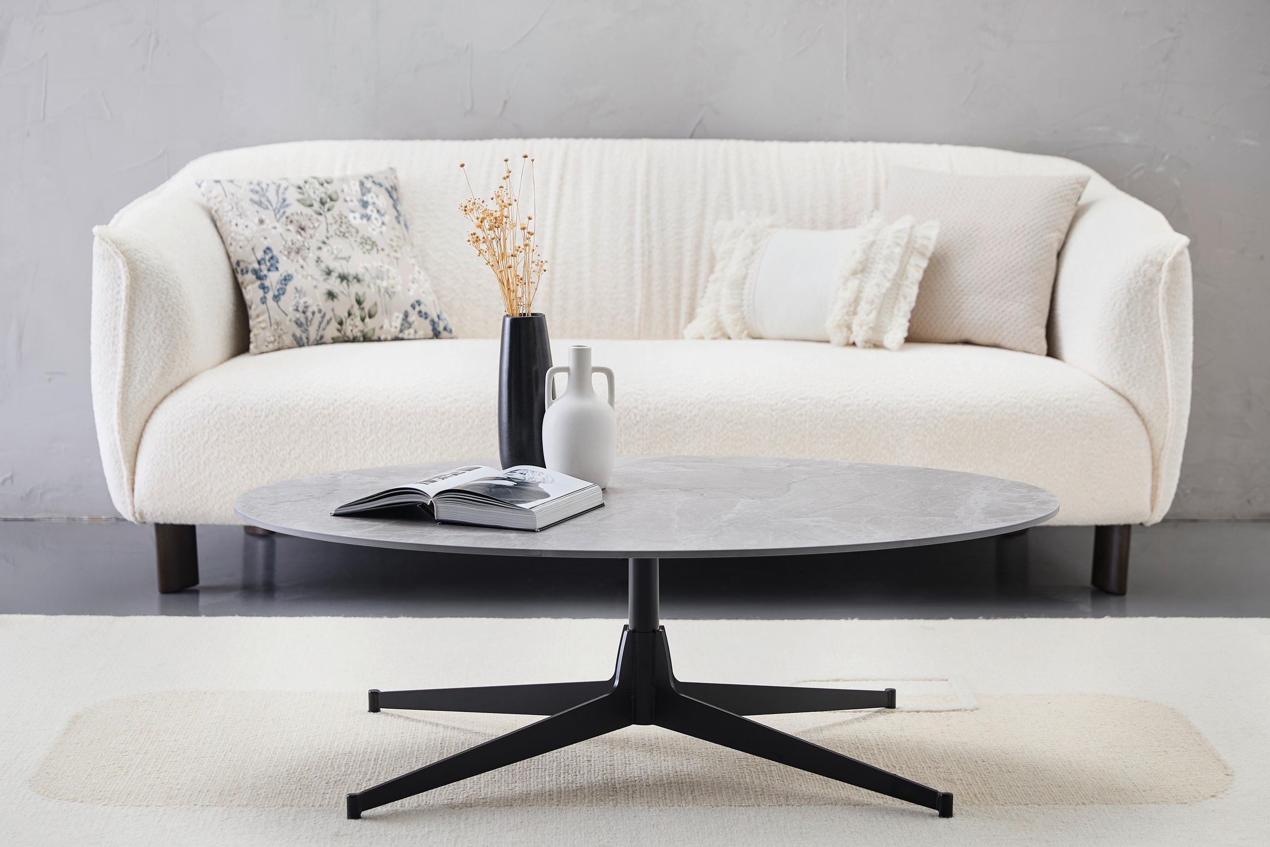 COUCHTISCH 120/40/80 cm oval Grau, Schwarz  - Schwarz/Grau, Design, Keramik/Metall (120/40/80cm) - Livetastic