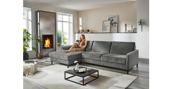 ECKSOFA in Chenille, Flachgewebe Dunkelgrau 175/316 cm - Dunkelgrau/Schwarz, Design, Textil/Metall (175/316cm) - Dieter Knoll