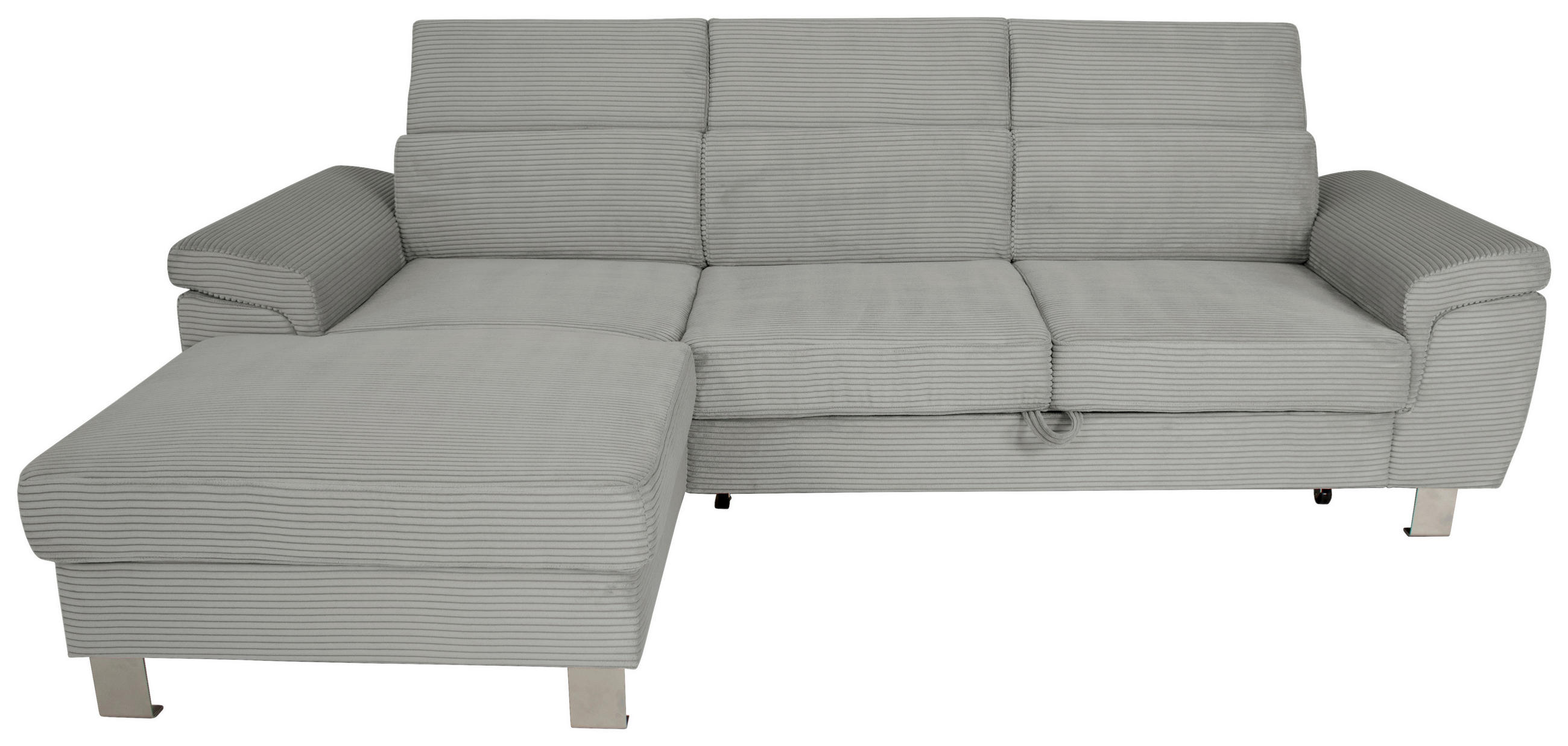 ECKSOFA in Cord Grau  - Silberfarben/Grau, Design, Textil/Metall (167/250cm) - Xora