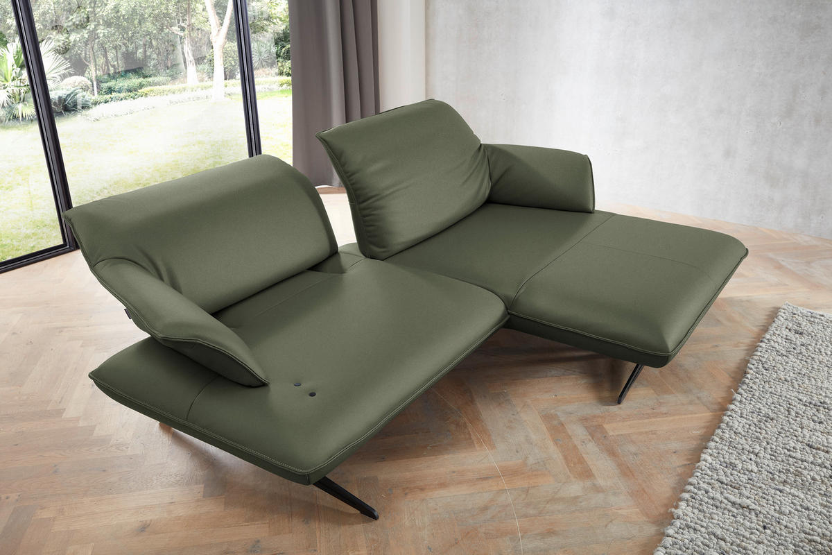 ECKSOFA in Echtleder Grün  252/169 cm  - Beige/Schwarz, Design, Leder/Metall (252/169cm) - Koinor