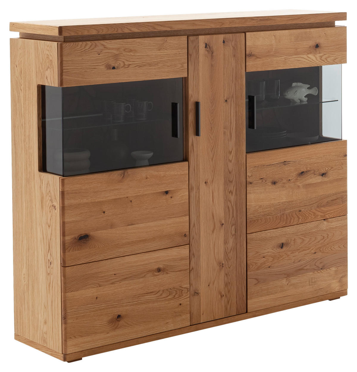 VYSOKÁ KOMODA, trámový dub, šedá, barvy dubu, 150/128/37 cm - šedá/barvy dubu, Natur, kov/dřevo (150/128/37cm) - Linea Natura