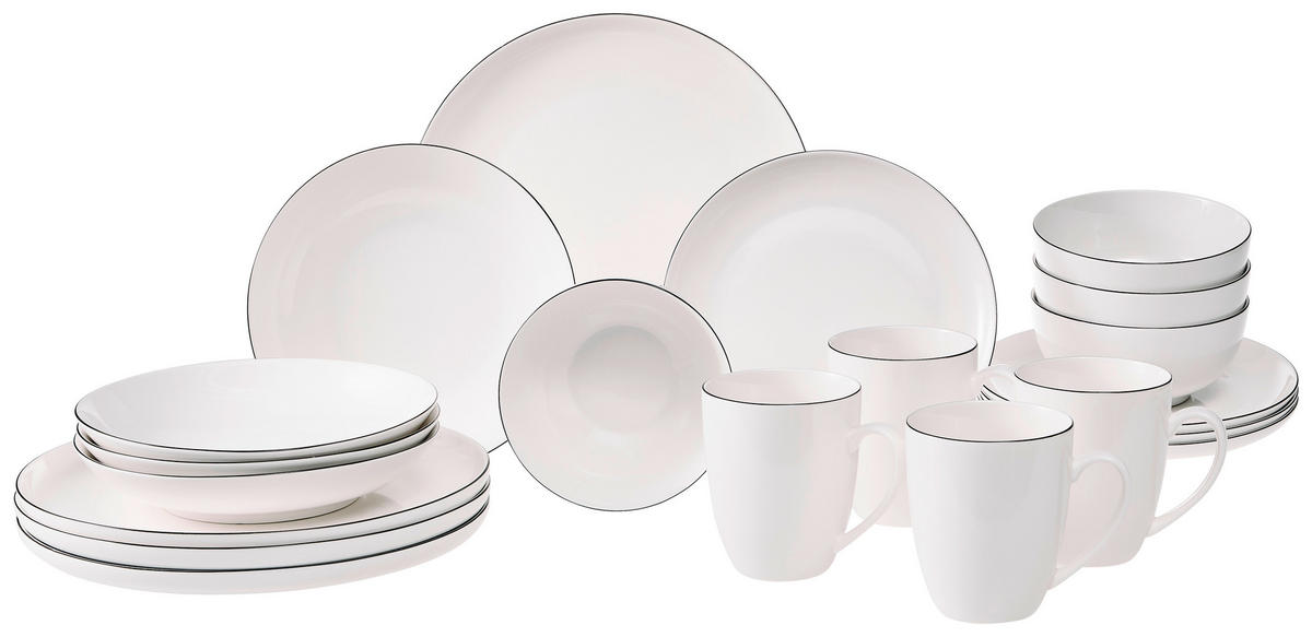 KOMBINOVANÁ SOUPRAVA 20dílné, porcelán (new bone china) keramika  - bílá/černá, Design, keramika - Novel