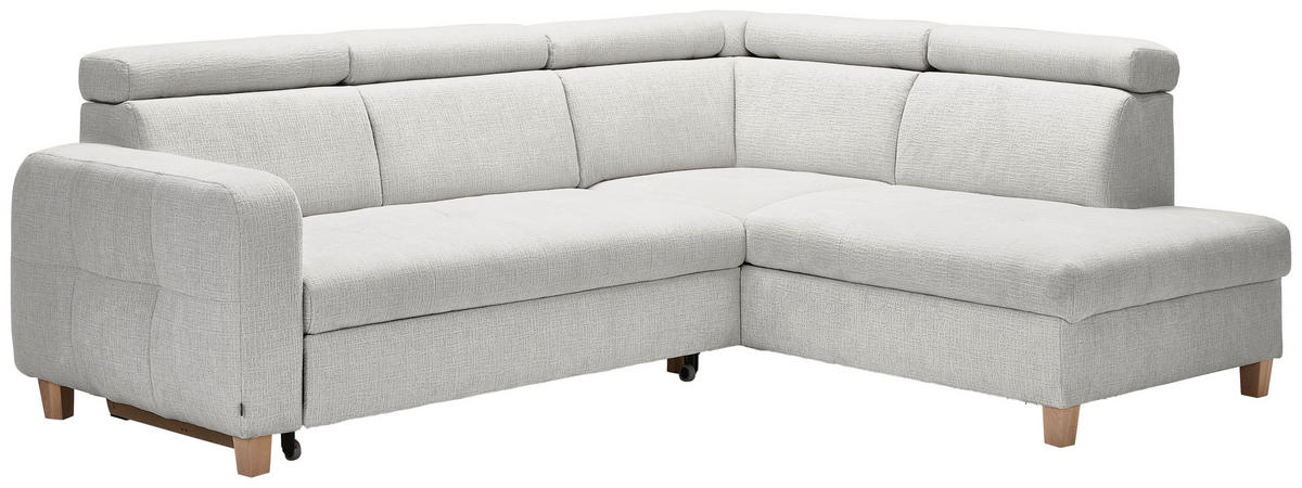 ECKSOFA inkl. Funktionen Grau Samt  - Grau, Natur, Holz/Textil (261/206cm) - Venda