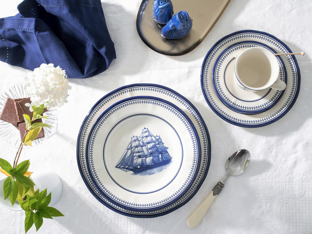 KOMBISERVICE Blau, Weiß Segelschiff blau 30-teilig 6 Personen  - Blau/Weiß, Basics, Keramik - Creatable