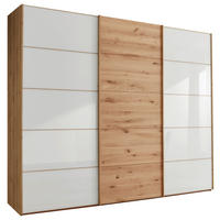 SCHWEBETÜRENSCHRANK 250/236/67 cm 3-türig Weiß, Eiche Bianco  - Eiche Bianco/Weiß, Natur, Glas/Holz (250/236/67cm) - Linea Natura