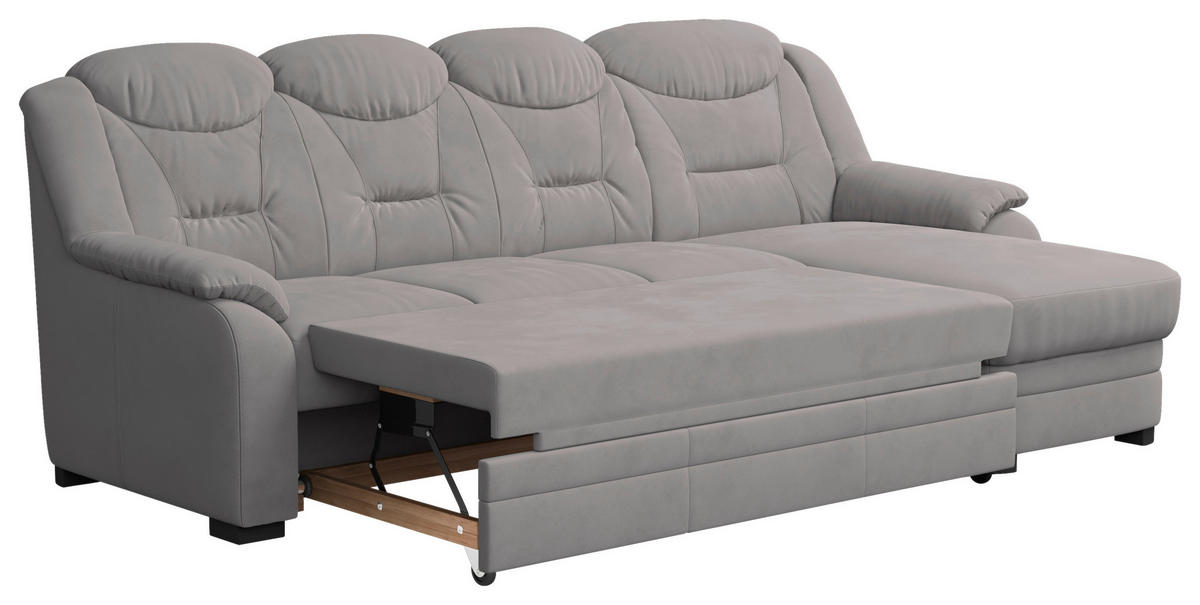 ECKSOFA in Mikrofaser Hellgrau  257/162 cm  - Hellgrau/Schwarz, Basics, Kunststoff/Textil (257/162cm) - MID.YOU