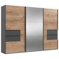 SCHWEBETÜRENSCHRANK 300/216/65 cm 3-türig Graphitfarben, Eichefarben  - Eichefarben/Schwarz, MODERN, Holzwerkstoff/Metall (300/216/65cm) - MID.YOU