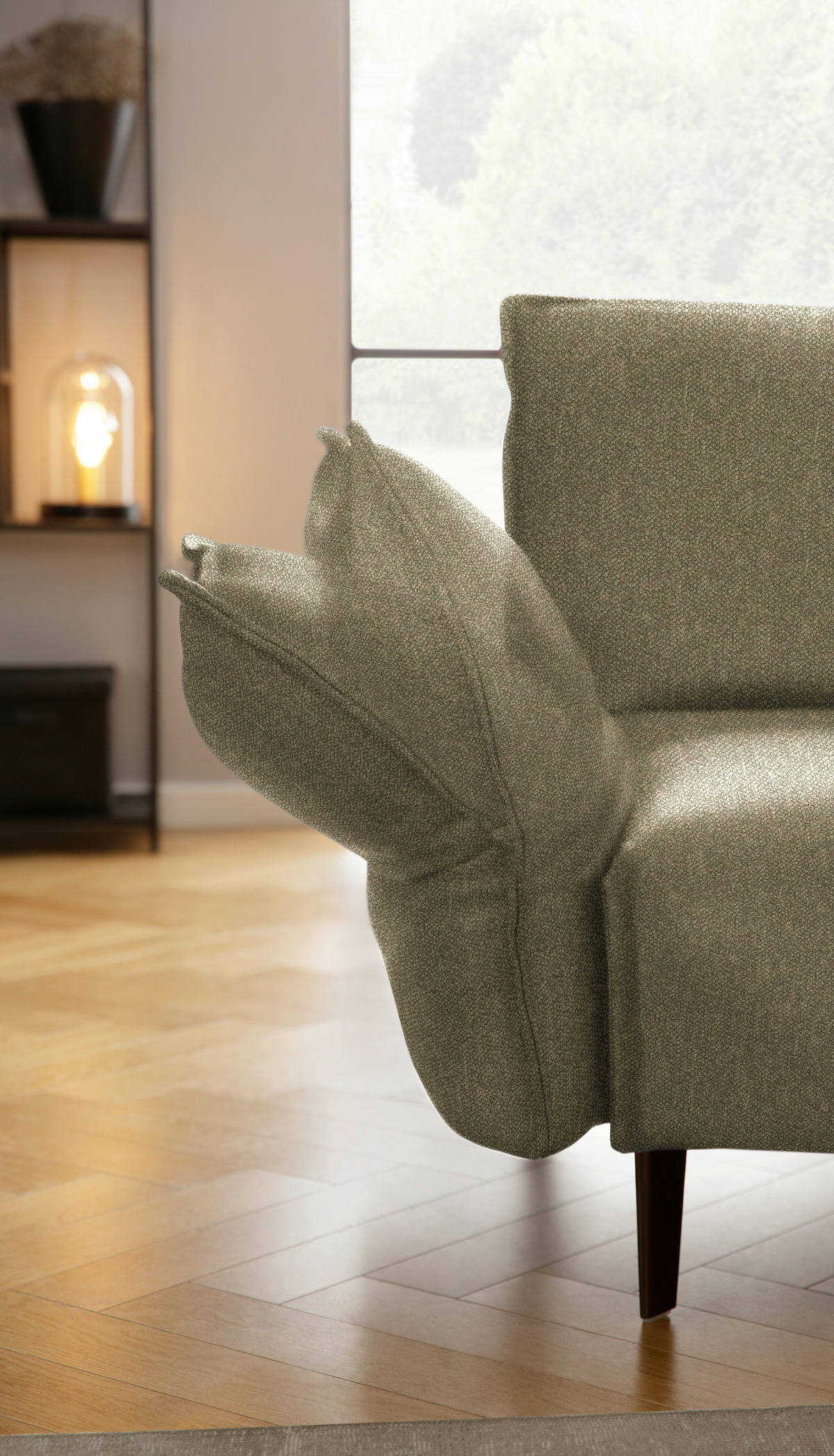 ECKSOFA Chenille, Flachgewebe Khaki  - Khaki/Schwarz, Modern, Textil/Metall (340/272cm) - W.Schillig