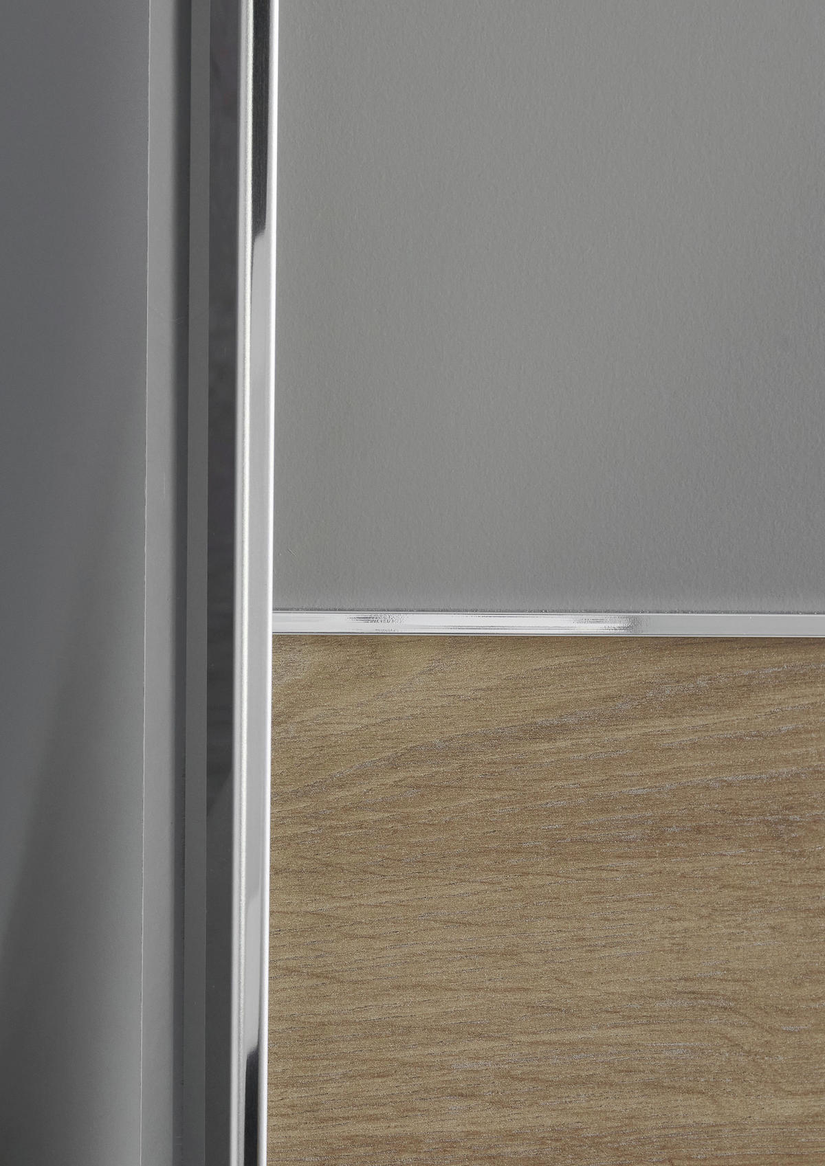 SCHWEBETÜRENSCHRANK 300/216/65 cm 3-türig Grau, Edelstahlfarben, Eiche Artisan  - Edelstahlfarben/Eiche Artisan, KONVENTIONELL, Glas/Holzwerkstoff (300/216/65cm) - Stylife