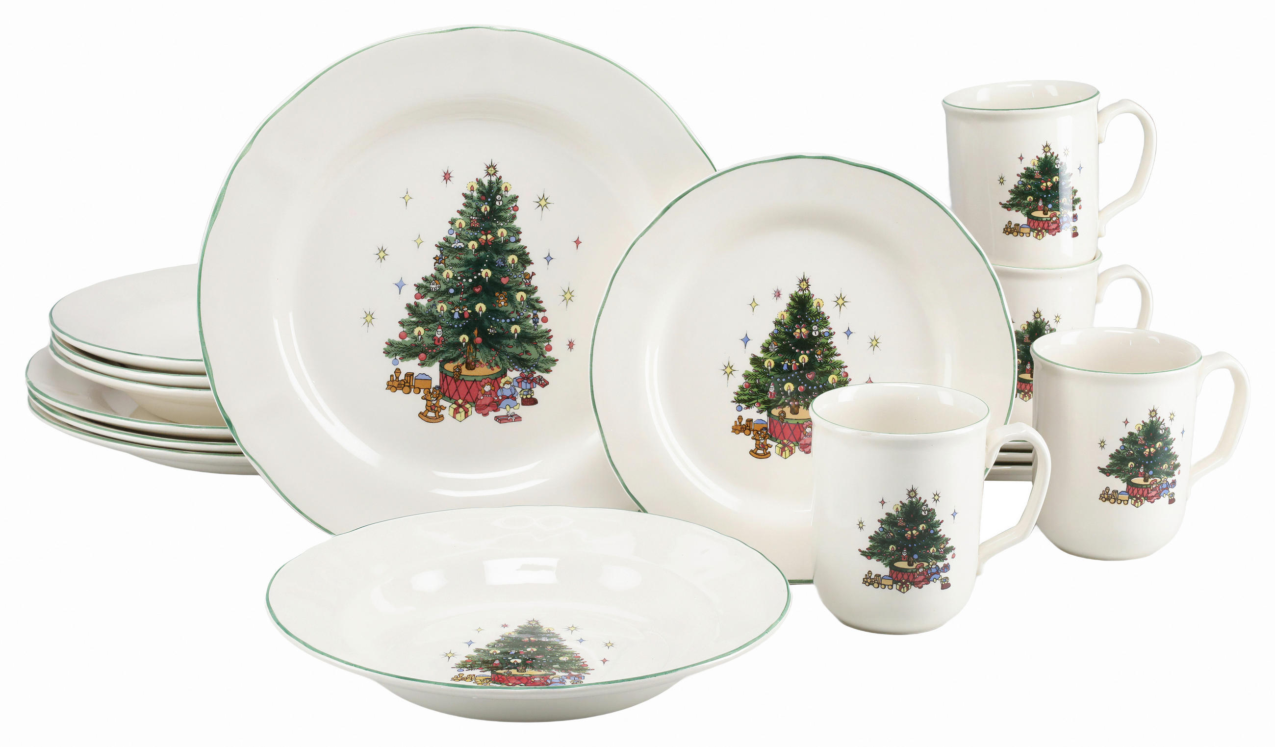 KOMBISERVICE Multicolor, Weiß Tannenbaum bunt 16-teilig 4 Personen  - Multicolor/Weiß, Basics, Keramik - Creatable