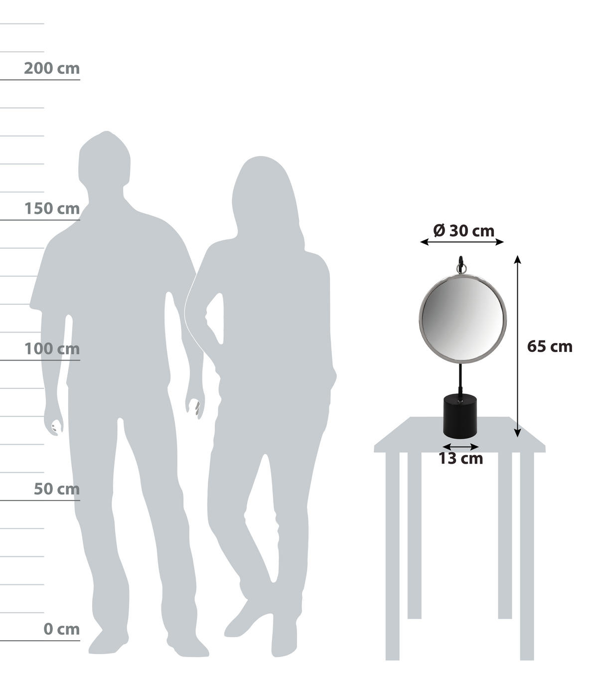 SCHMINKSPIEGEL 30/65/13 cm  - Silberfarben/Schwarz, MODERN, Glas/Metall (30/65/13cm) - Kayoom