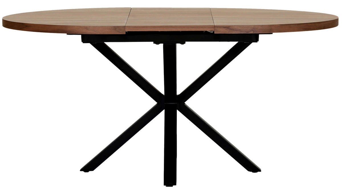 ESSTISCH 120-160/120/77 cm Echtholz  Holz ausziehbar rund Nussbaumfarben  - Nussbaumfarben/Schwarz, KONVENTIONELL, Holz/Metall (120-160/120/77cm) - Milino