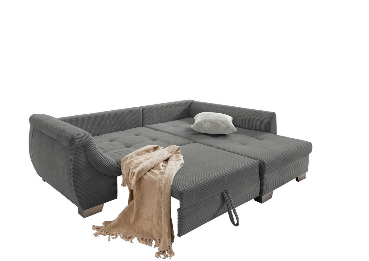 ECKSOFA Grau Cord  - Silberfarben/Grau, Design, Holz/Textil (250/190cm) - MID.YOU