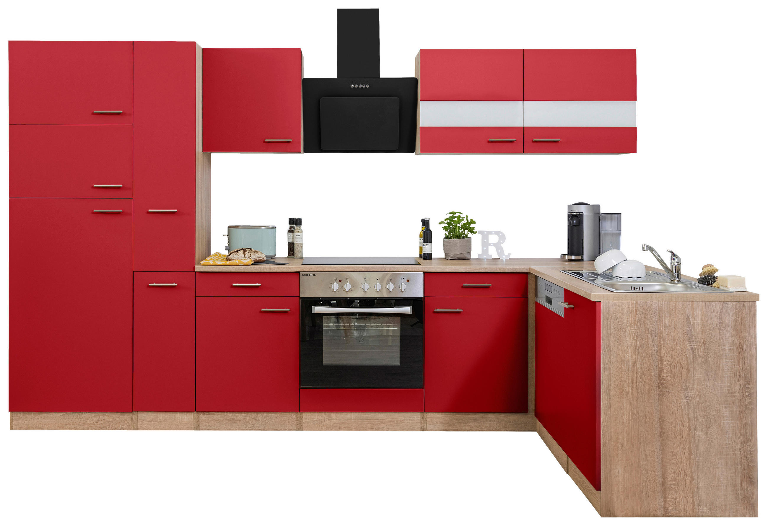 KÜCHENLEERBLOCK  in Rot  - Edelstahlfarben/Eichefarben, Basics, Metall (310/172cm) - Respekta
