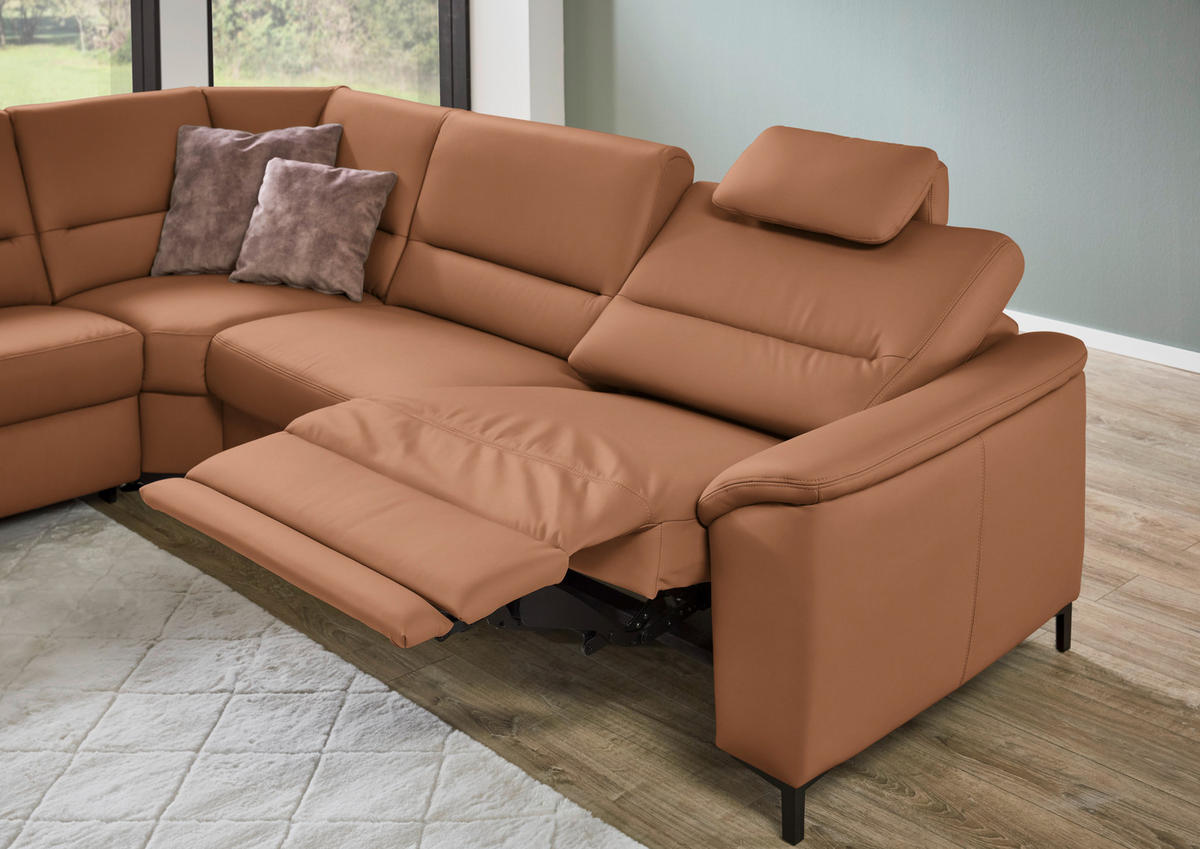 ECKSOFA  in Echtleder Cognac  249/290 cm  - Cognac/Schwarz, KONVENTIONELL, Leder/Metall (249/290cm) - Beldomo Premium