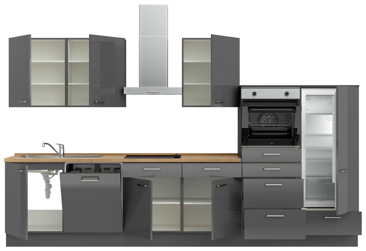KÜCHENLEERBLOCK 360 cm   in Eichefarben, Schieferfarben  - Schieferfarben/Edelstahlfarben, MODERN, Holzwerkstoff/Metall (360cm) - Nobilia