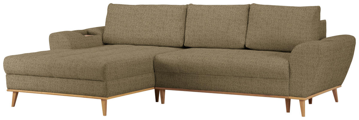 ECKSOFA in Webstoff Olivgrün  - Eichefarben/Olivgrün, Design, Holz/Textil (175/282cm) - Carryhome