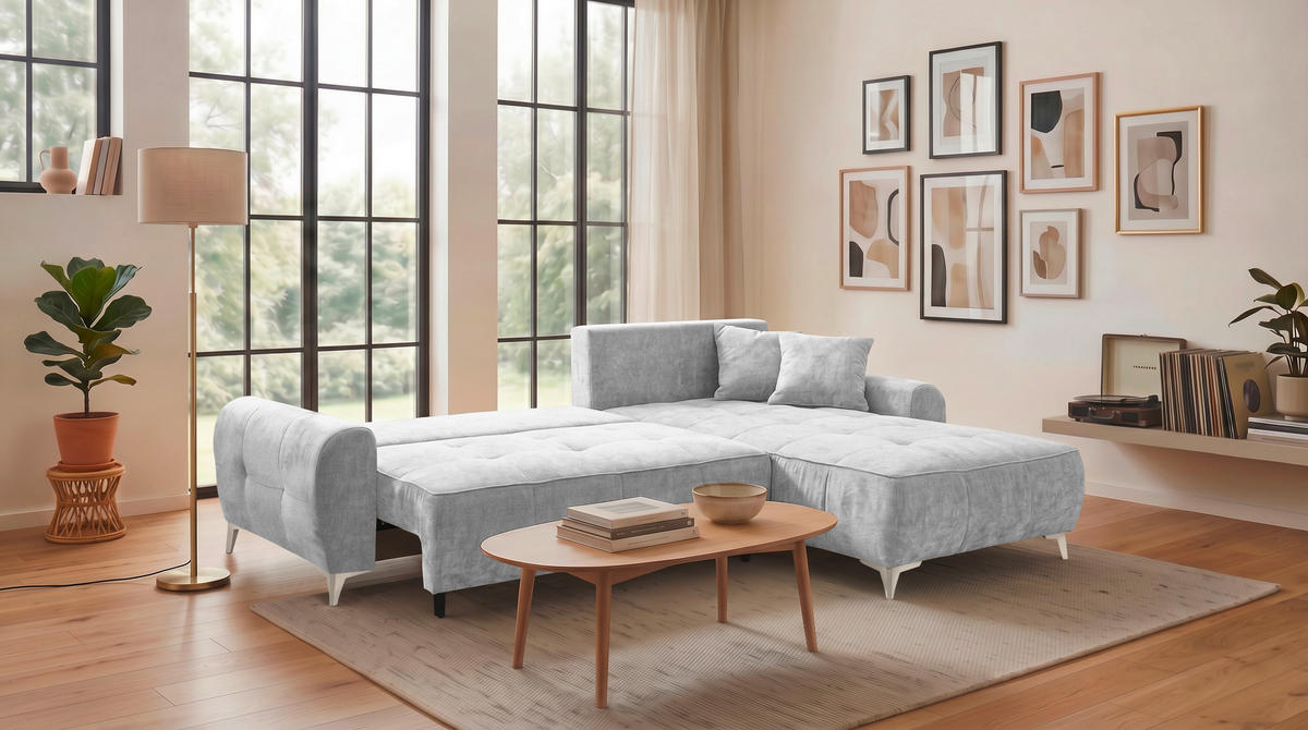 ECKSOFA Webstoff Silberfarben  - Kaschmir/Silberfarben, Modern, Kunststoff/Textil (284/191cm) - MID.YOU